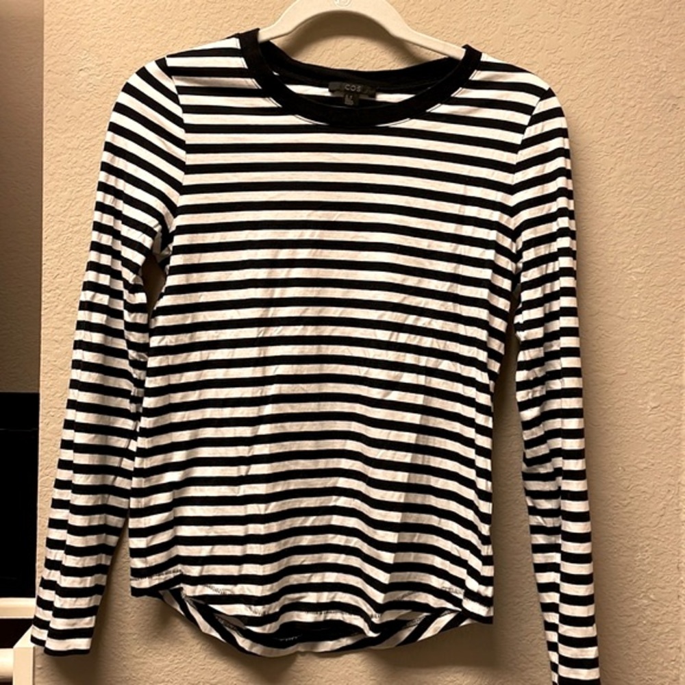 COS navy and white striped long sleeve tee